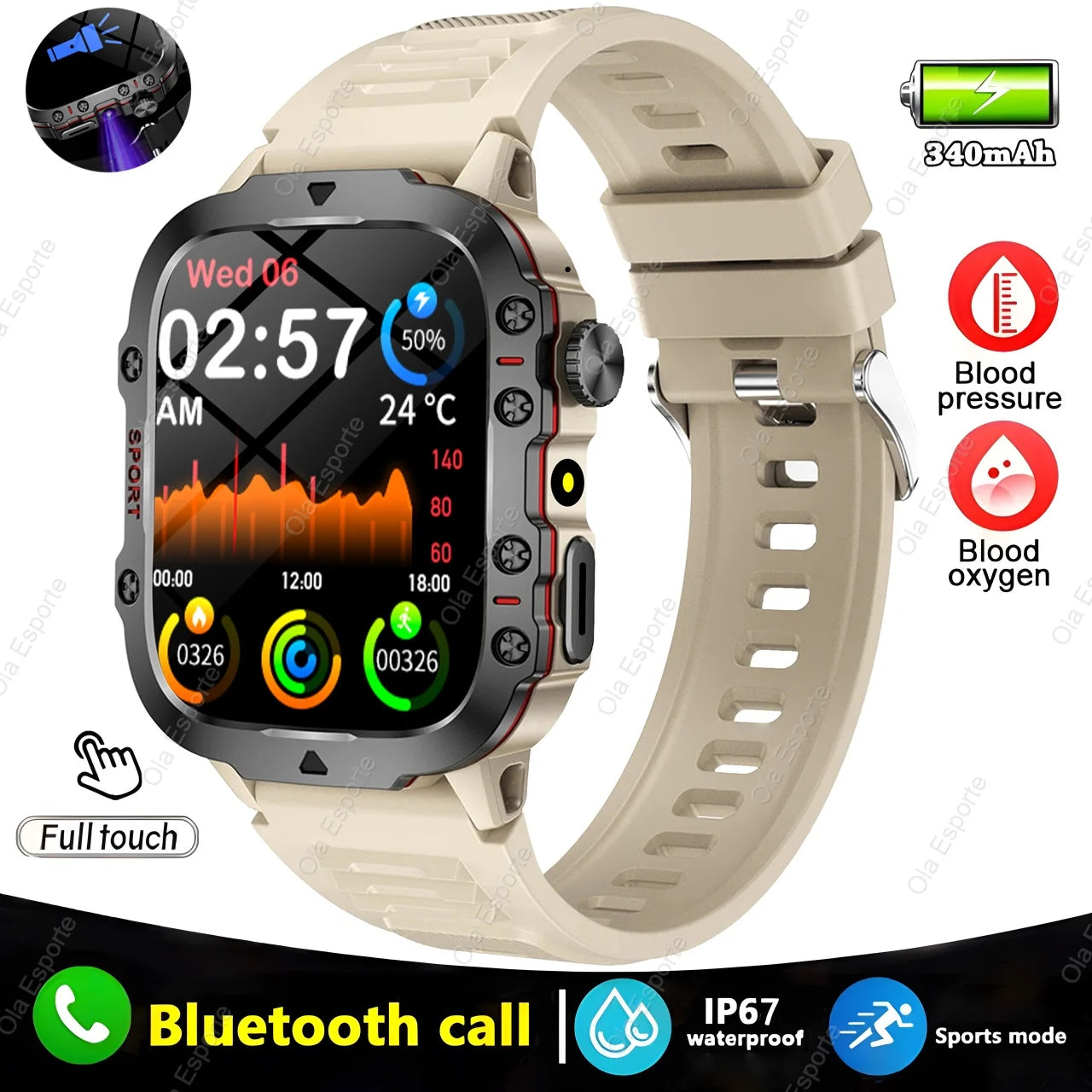Military Smart Watch Men IP68 5ATM Outdoor Sports Fitness Tracker Health Monitoring 1.81Inch Bluetooth Calls Smartwatch
