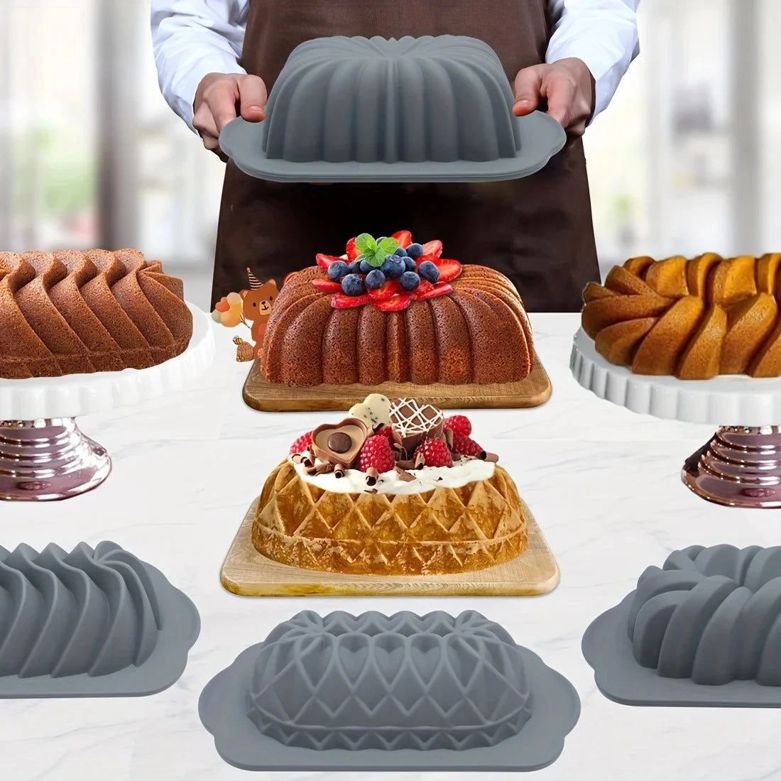 Silicone Bakeware Set Versatile Cake Molds Non-Stick Flower & Assorted Shapes Baking Pans Muffins Chocolates Moulds