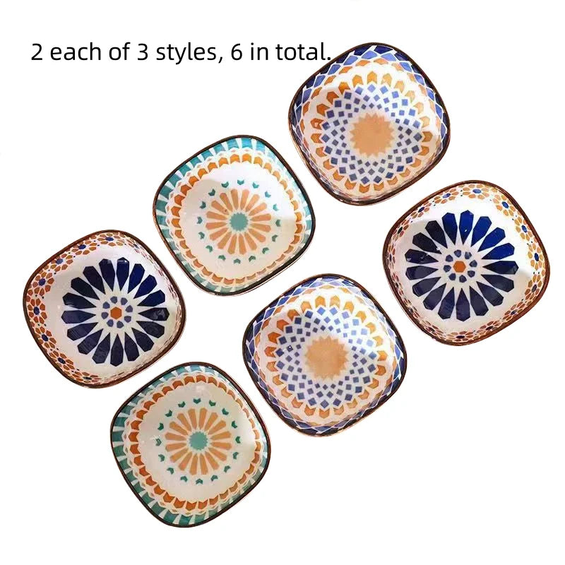 Bohemian style ceramic bowl household sauce bowl small square bowl Japanese snack bowl creative pickle dish