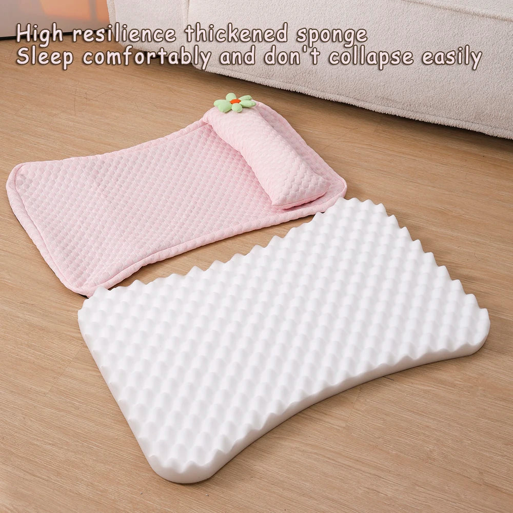 Summer Cooling Pet Bed - Ice Silk Mat with Pillow for Dogs & Cats