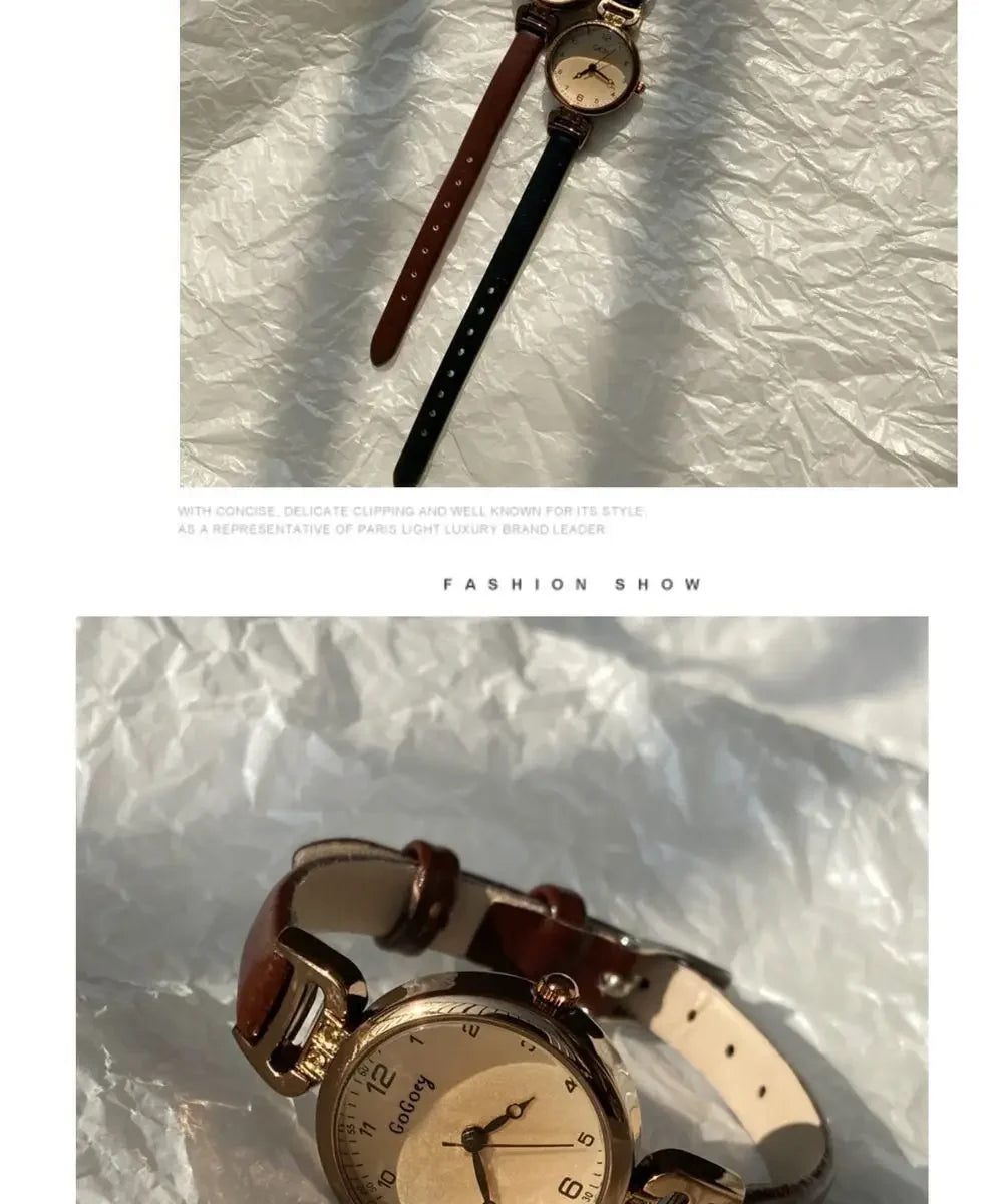 Retro High-end Round Dial Quartz Watches for Women PU Leather Strap Wristwatches Fashion Simple Temperament Girls Watch Gifts