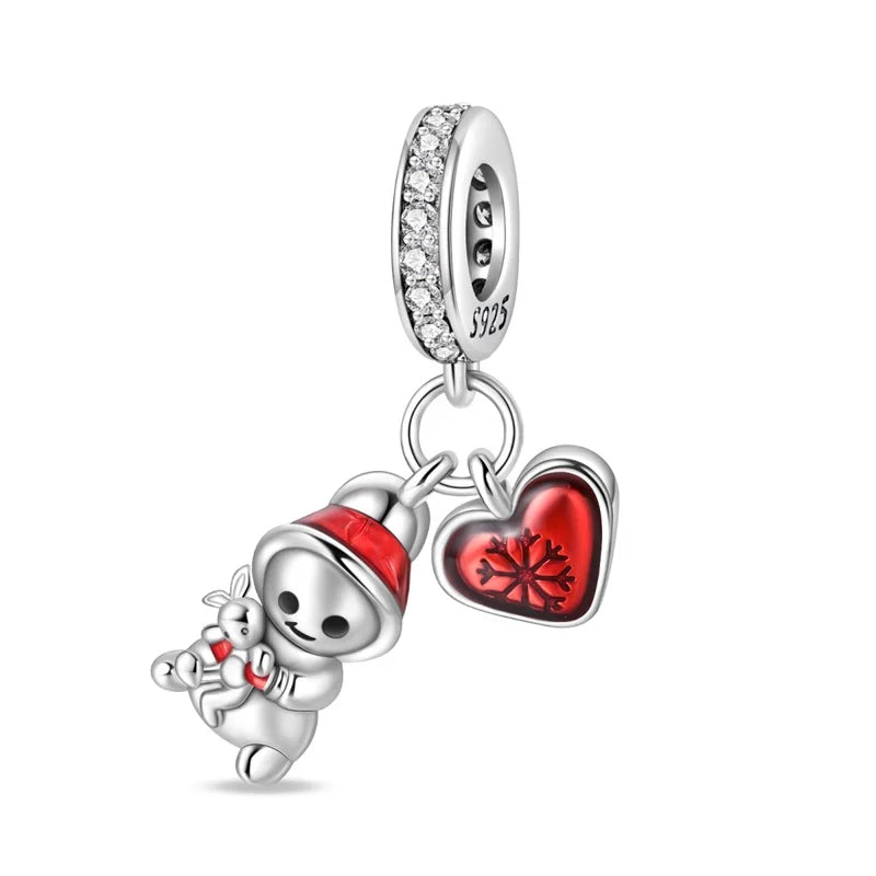 New Fireplace Snowman Sweater Sweet Romantic Christmas Winter Theme Charms Beads Fit Pan 925 Original Bracelets DIY Fine Jewelry