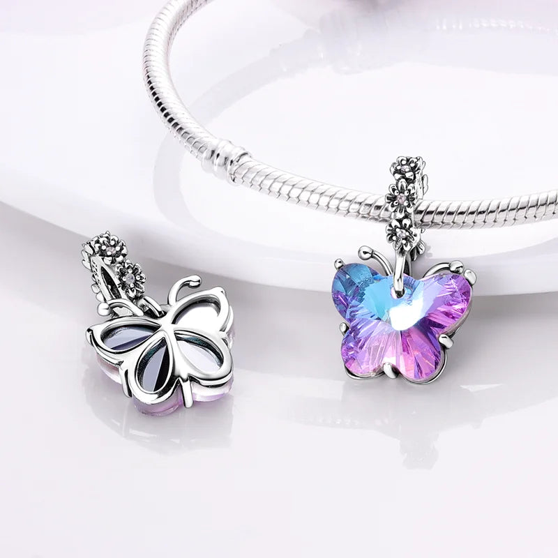 925 Silver Plating Colorful Butterfly Insect Animal Charms Beads Sparkling Zircon Fit Qikaola 925 Original Bracelets DIY Jewelry