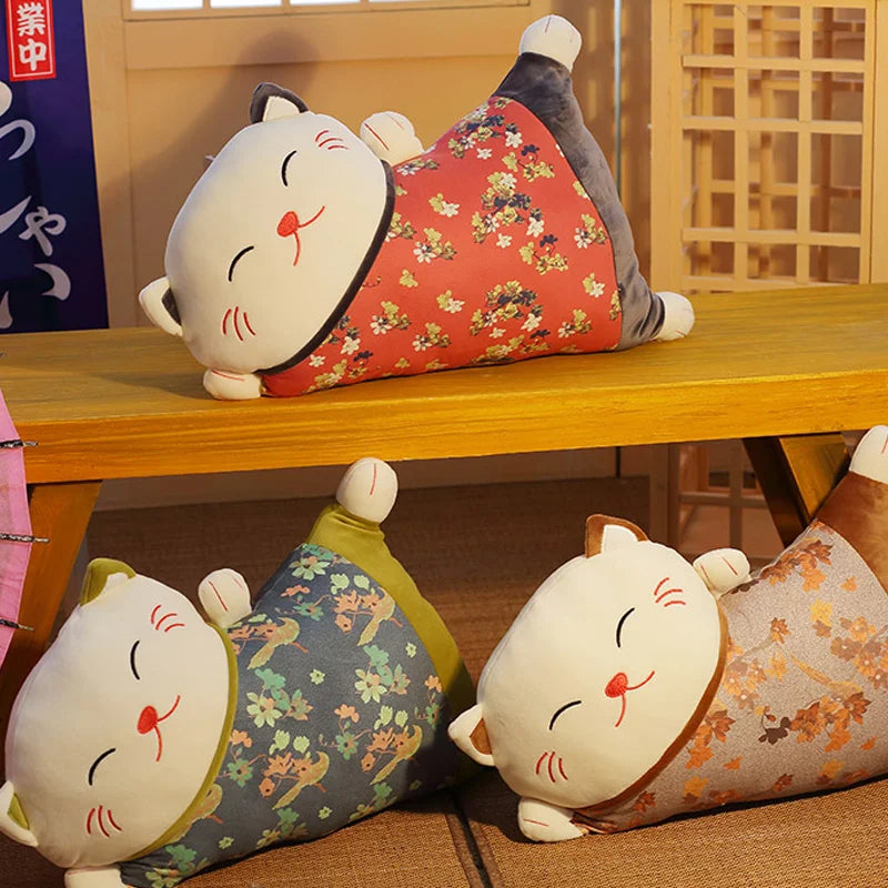 Japanese Lucky Cat Plush Cushion – Dual-Use Sofa Backrest & Car Lumbar Waist Pillow