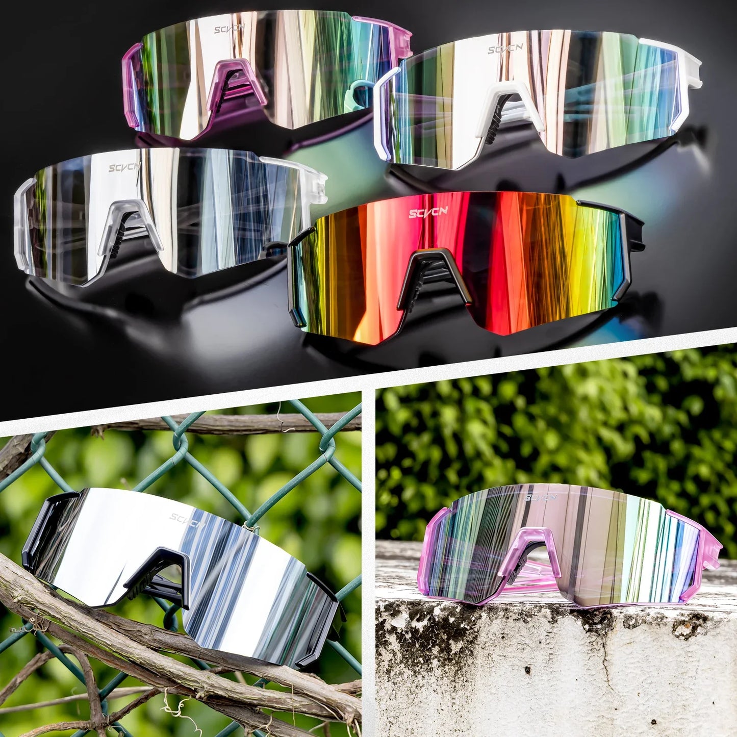 SCVCN Fashion Sunglasses for Men Sport Cycling Glasses Bike Bicycle Hiking Camping Golf UV400 Protection Glasses Women Baseball