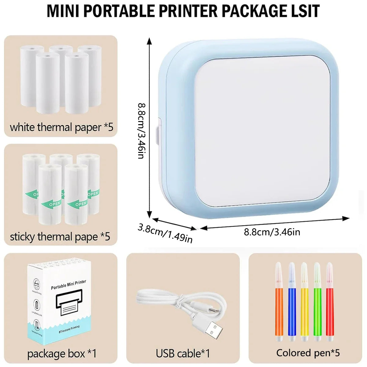 Mini Printer, Portable Thermal Photo Printer