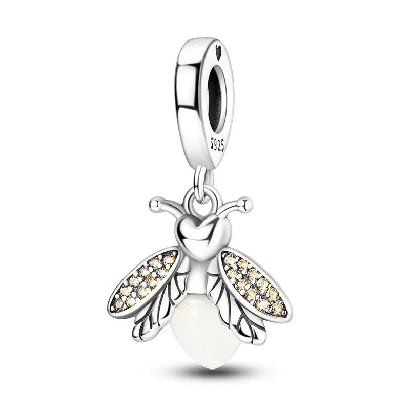 100% 925 Sterling Silver Creative Blue Luminous Firefly Charms Pendants Fit Qikaola 925 Original Bracelets DIY Birthday Jewelry