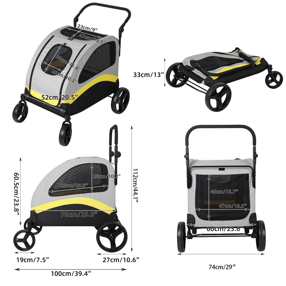 Premium 4-Wheel Dog Stroller - Foldable Pet Jogger for All-Size Dogs