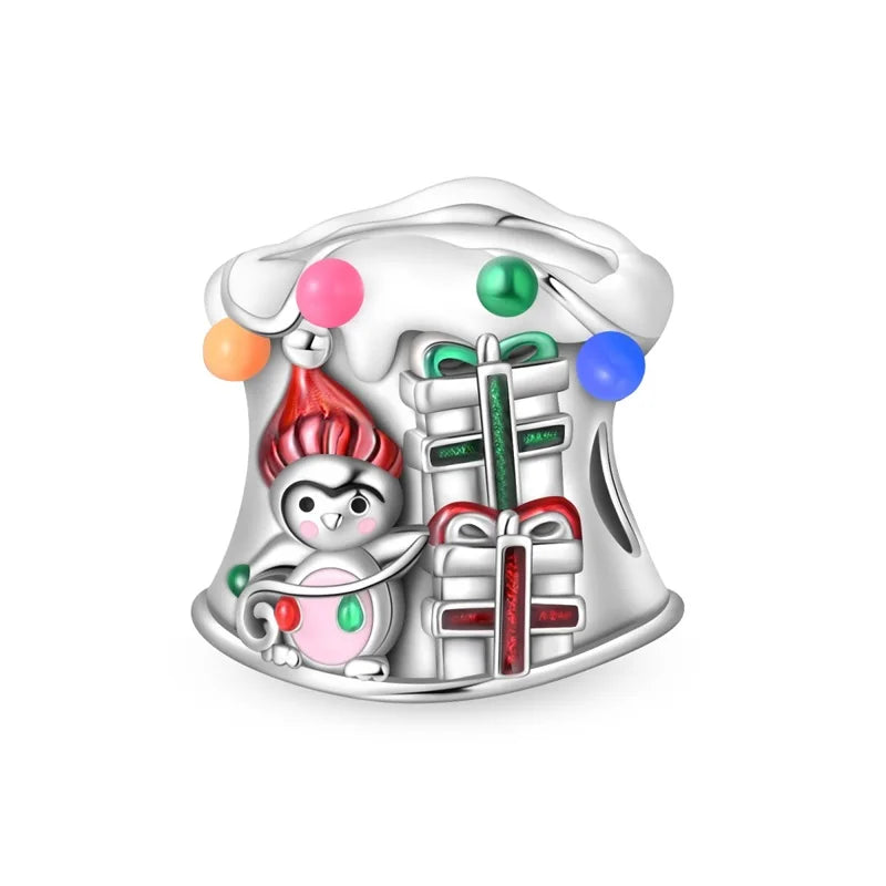 New Fireplace Snowman Sweater Sweet Romantic Christmas Winter Theme Charms Beads Fit Pan 925 Original Bracelets DIY Fine Jewelry