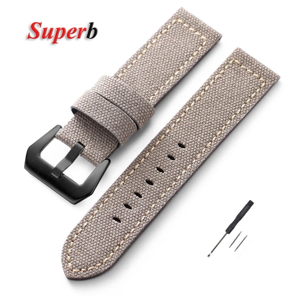 Canvas Leather Watchband for Panerai 20 22 24mm Black Brown Denim Thick Retro Strap Military Watchband Men Women Wristbelt