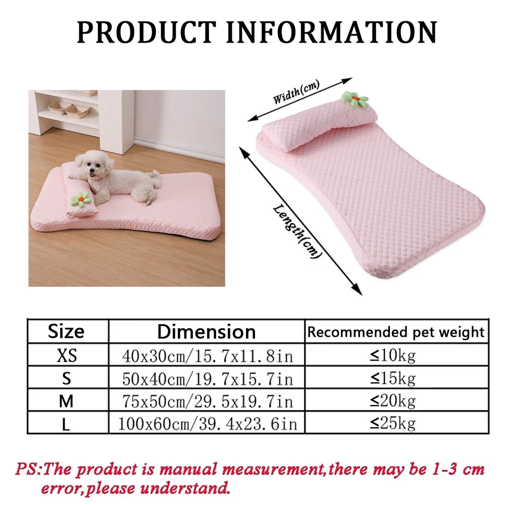 Summer Cooling Pet Bed - Ice Silk Mat with Pillow for Dogs & Cats