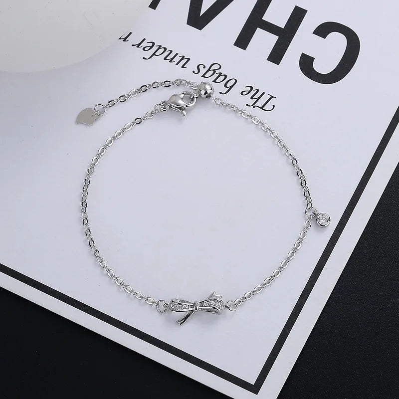 VENTFILLE 925 Silver Diamond-Studded Butterfly Bracelet Women's Fashion Temperament Flower Adjustable Bracelet