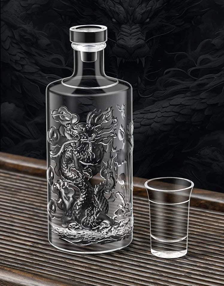 Dragon Engraved 500ML Round shaped whiskey decanter barware Alcohol Bottle for Liquor Scotch Bourbon