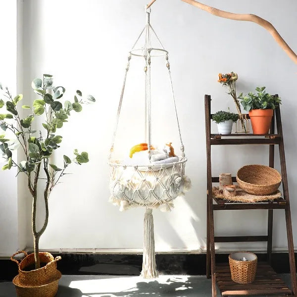 Bohemian Handmade Cat Hammock - 40cm Macrame Cotton Rope Swing
