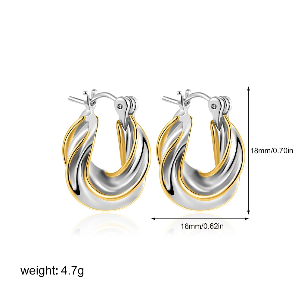 Retro Multi-layer Twist Irregular C Shape Hoop Earrings for Women Girls Gold Color Geometric Ear Buckle Stud Punk Jewelry Gifts
