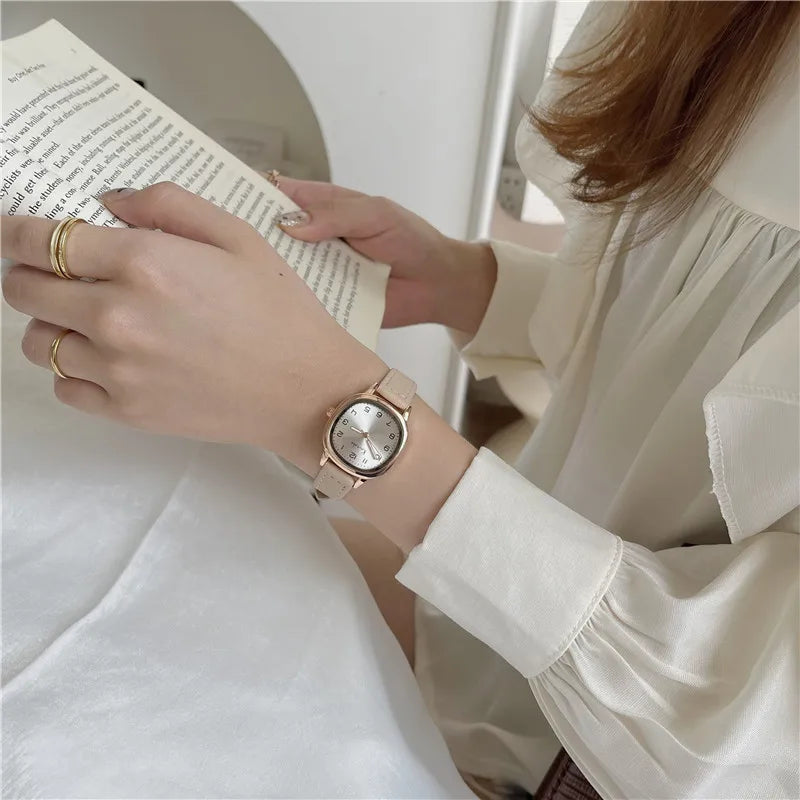 Simple Retro Exam Watch Female Student Art School Style Fashion Leather Band Wristwatch for Women Reloj Mujer Dropshipping