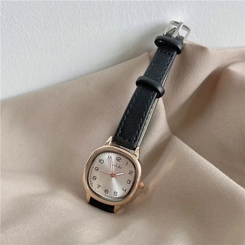 Simple Retro Exam Watch Female Student Art School Style Fashion Leather Band Wristwatch for Women Reloj Mujer Dropshipping