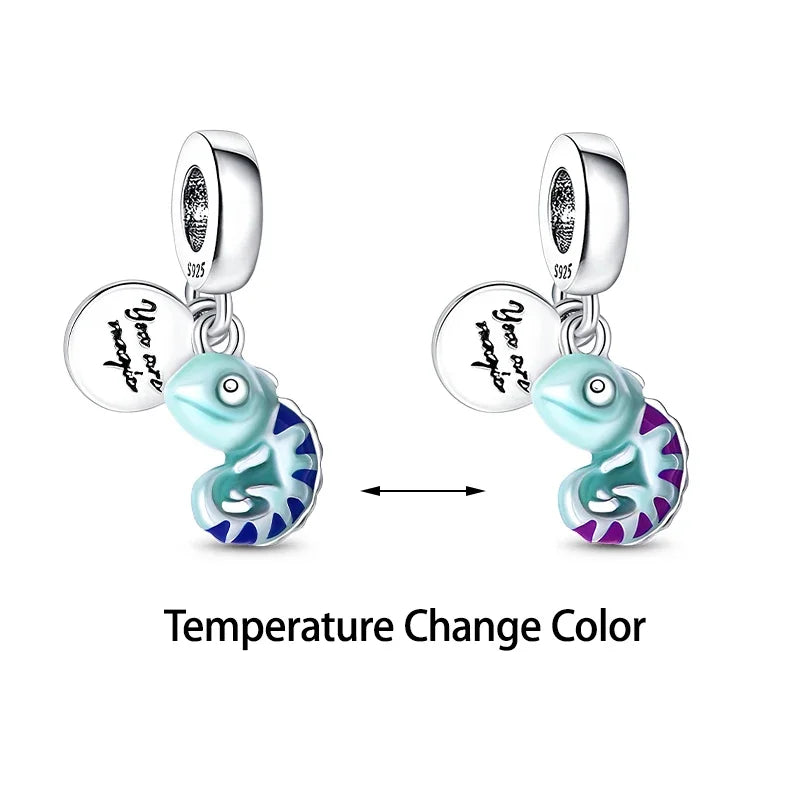 925 Sterling Silver Dangle Charm Chameleon luminous Firefly Ring Earrings Bead Charms for Original DIY Bracelet Fine Jewellery
