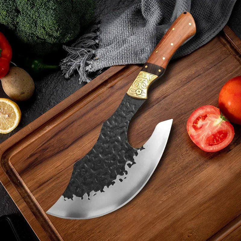 High Hardness Butcher's Knife BBQ Meat Fruit Cutting Utility Knife Professional Bone Chopping Axe Wood Handle Chef Slicing Knife