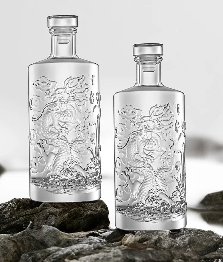 Dragon Engraved 500ML Round shaped whiskey decanter barware Alcohol Bottle for Liquor Scotch Bourbon