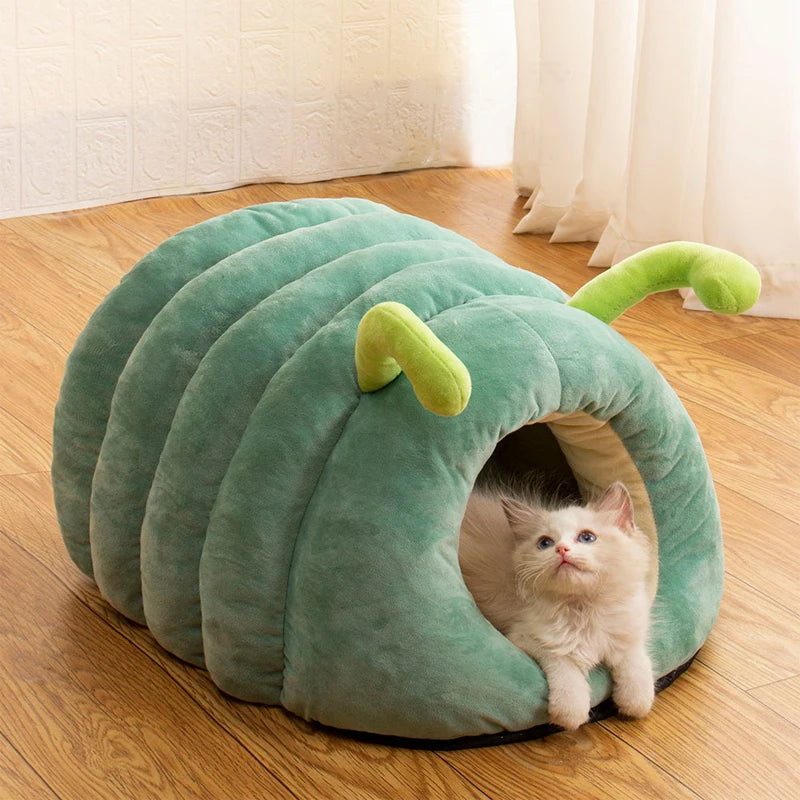 Cartoon Caterpillar Pet House - Warm Foldable Bed for Dogs & Cats