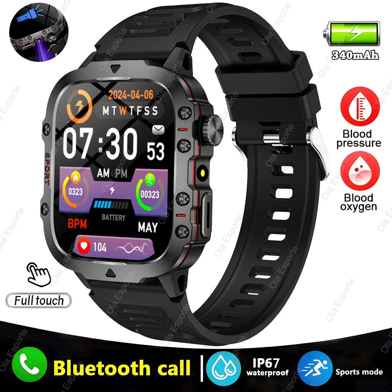 Military Smart Watch Men IP68 5ATM Outdoor Sports Fitness Tracker Health Monitoring 1.81Inch Bluetooth Calls Smartwatch