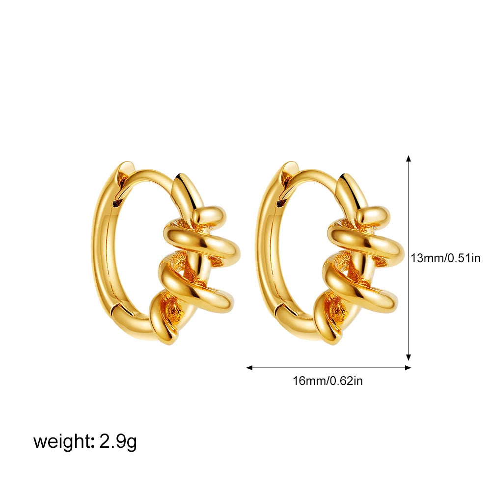 Retro Multi-layer Twist Irregular C Shape Hoop Earrings for Women Girls Gold Color Geometric Ear Buckle Stud Punk Jewelry Gifts