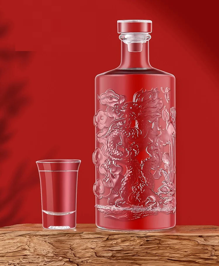 Dragon Engraved 500ML Round shaped whiskey decanter barware Alcohol Bottle for Liquor Scotch Bourbon