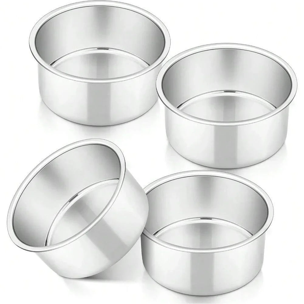 4PCS Small Aluminum Cake Pan 4 Inch Solid Baking Mold Easy Clean Round Baking Tins Bakeware for Mini Pizza
