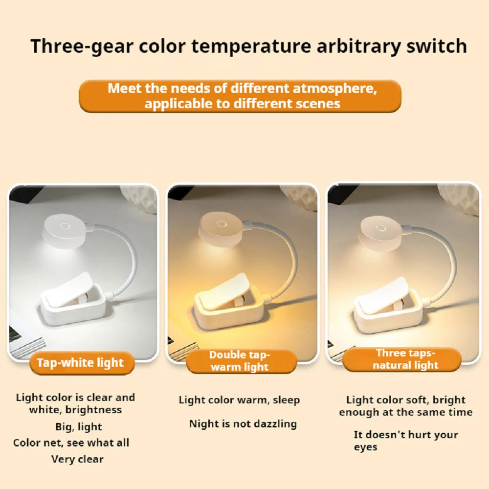 Portable LED Book Lights Eye Protection Night Light Mini 360°Clip-On Desk Reading Battery Lamp
