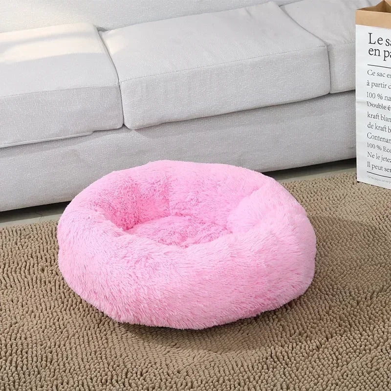Self-Warming Round Pet Bed - Plush, Non-Slip Mat for Cats & Dogs
