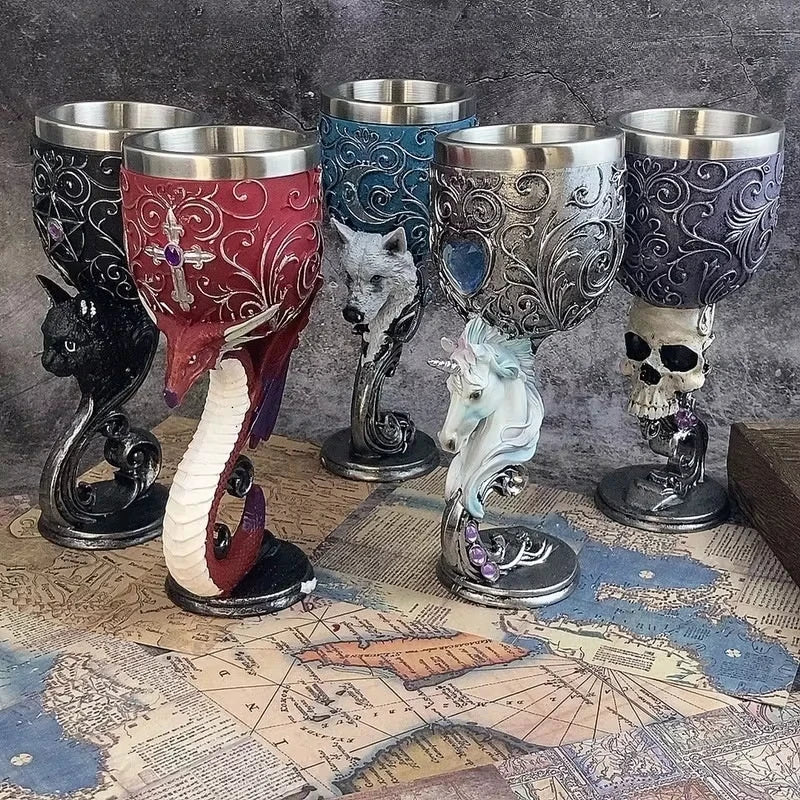 Creative 3D Gothic Wine Goblet Style Contain Dragon Claw Viking Punk Wine Glass Halloween Gifts Bar Drinkware Cup