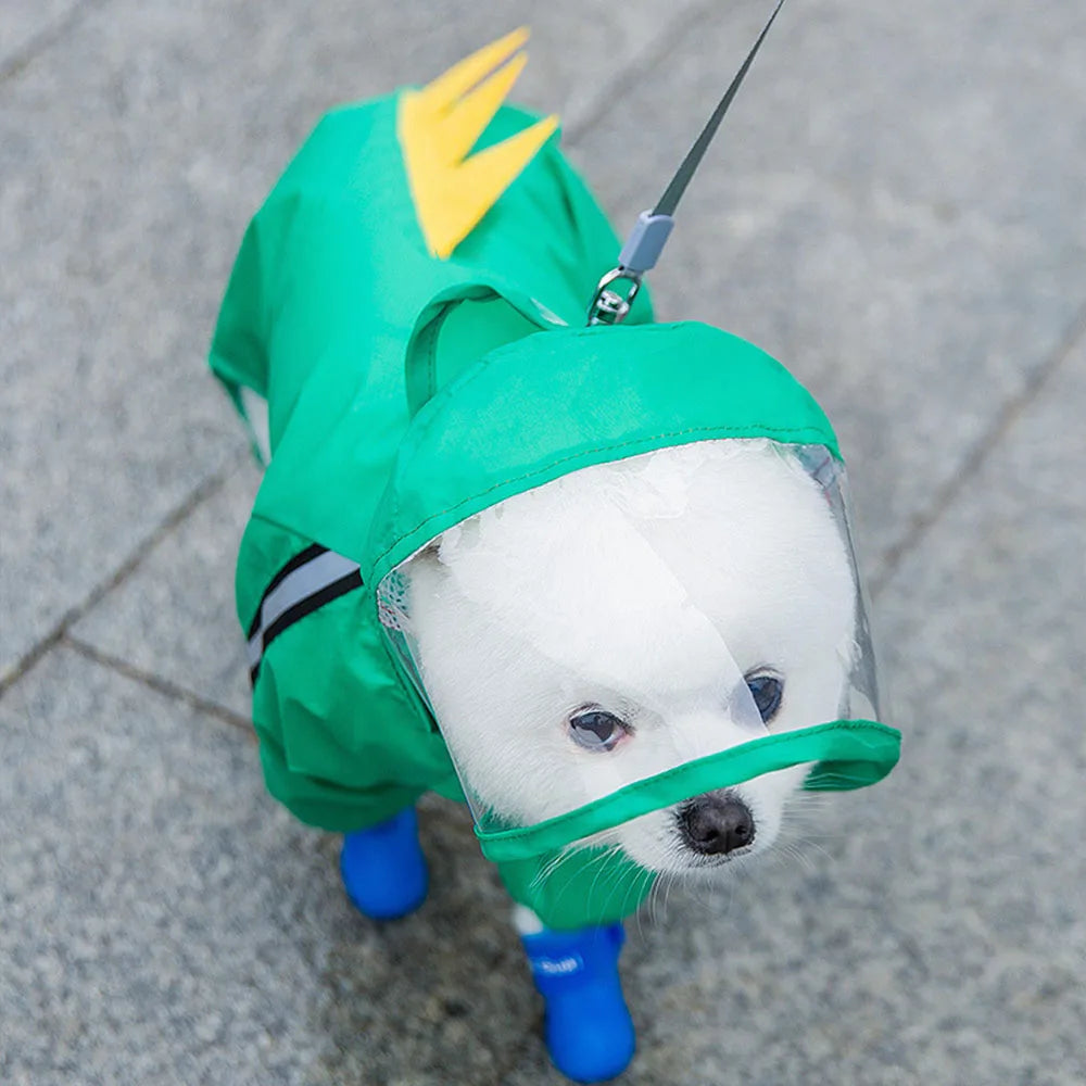 Cute Bear Shape Dog Raincoat Puppy Rain Jacket Full Body Coverage with Hat Reflective Double Layered Waterproof Dog Hooded Cloak