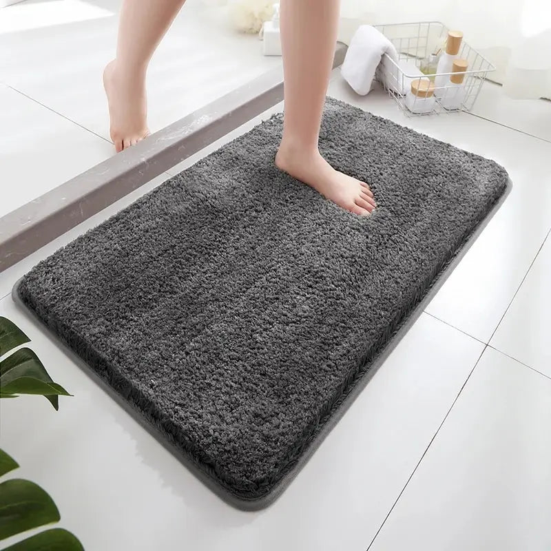 Modern Minimalist Solid Color Floor Mat, Square Long Plush, Thickened Absorbent Carpet, Bathroom Door Mat, Non Slip Mat - BeeTrendyShop.COM