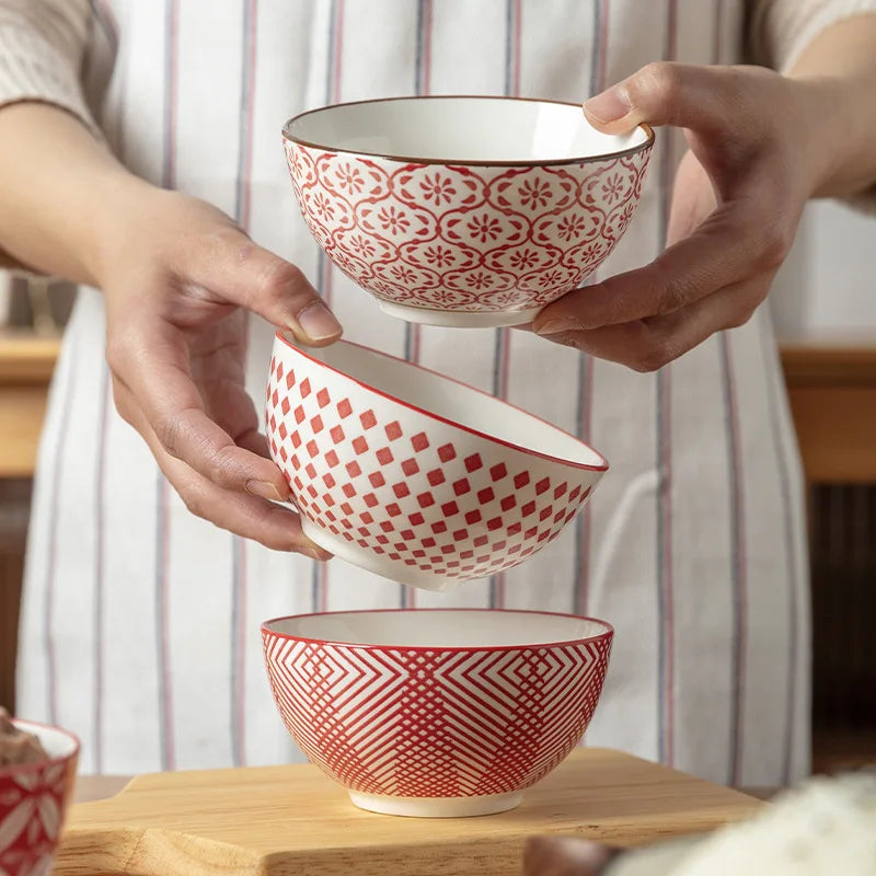 Japanese tableware bowl creative ceramic soup bowl rice bowl fruit bowl household bowl set kitchen tableware
