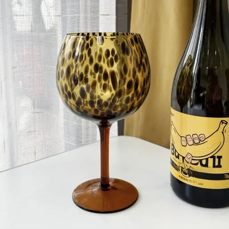 Wine Glass Vintage Leopard Print Glass Cup Burgundy Bordeaux Art Goblet Cocktail Whisky Wine Drinkware Home Kitchen Accessories