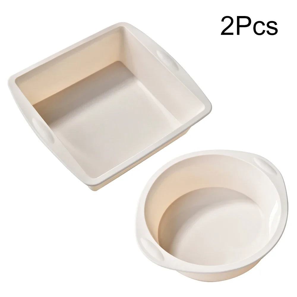 2Pcs Silicone Cake Mold Tray Pans Round Square Kitchen Silicone Nonstick Baking Pans Reusable Cake Pans Baking Tools