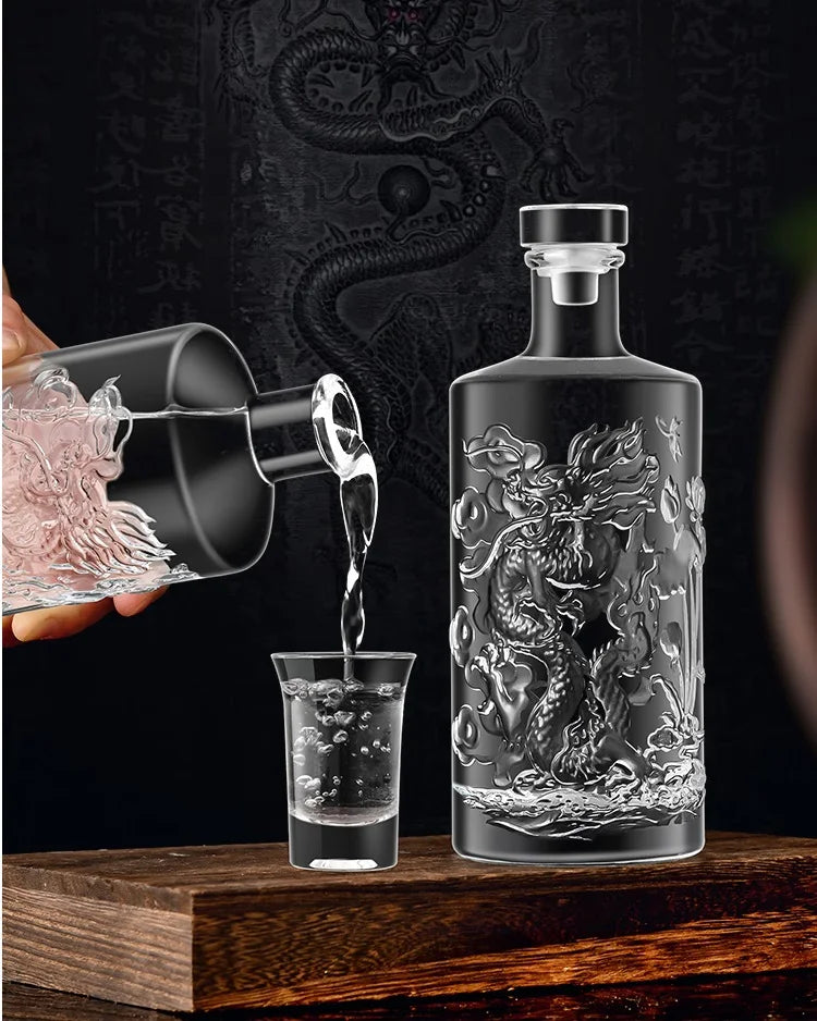 Dragon Engraved 500ML Round shaped whiskey decanter barware Alcohol Bottle for Liquor Scotch Bourbon