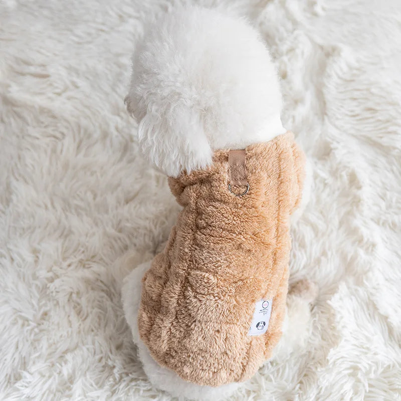 Cozy Bear Fleece Vest for Dogs & Cats - Winter Pet Apparel with Leash Buckle