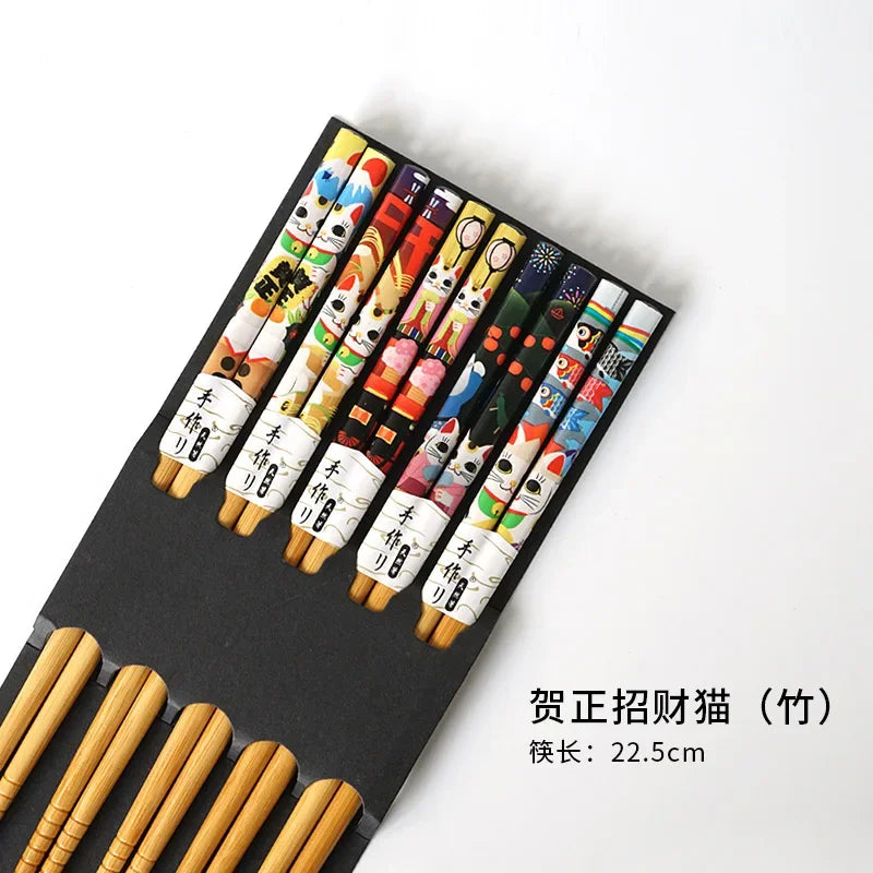 5 Pair of Bamboo Chopsticks Household Long Chopsticks Non-slip Set Tableware Cute Multi Color Wooden Chopsticks Set New 젓가락