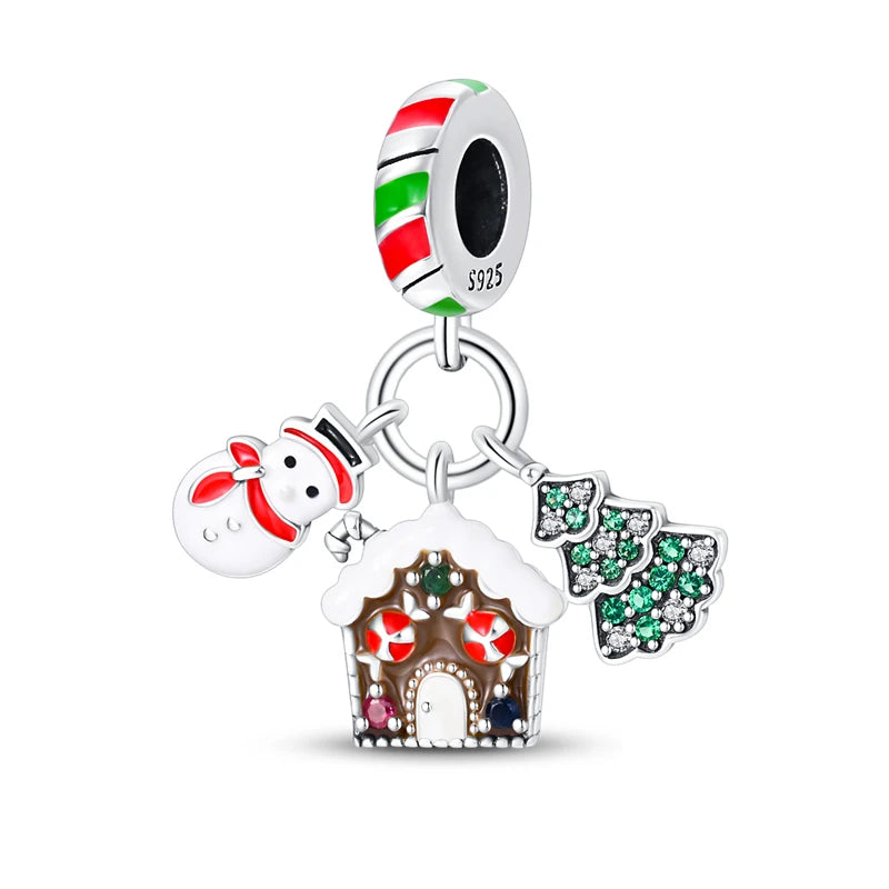 New Fireplace Snowman Sweater Sweet Romantic Christmas Winter Theme Charms Beads Fit Pan 925 Original Bracelets DIY Fine Jewelry