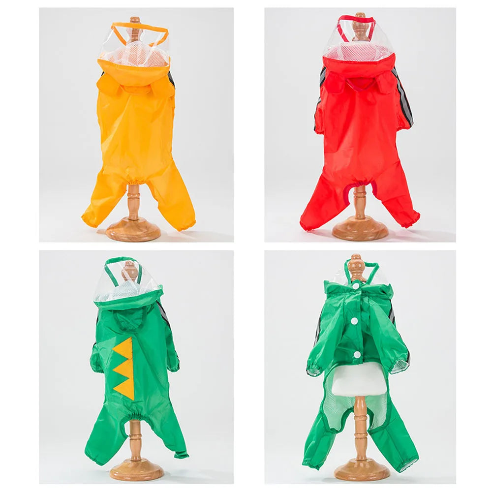 Cute Bear Shape Dog Raincoat Puppy Rain Jacket Full Body Coverage with Hat Reflective Double Layered Waterproof Dog Hooded Cloak