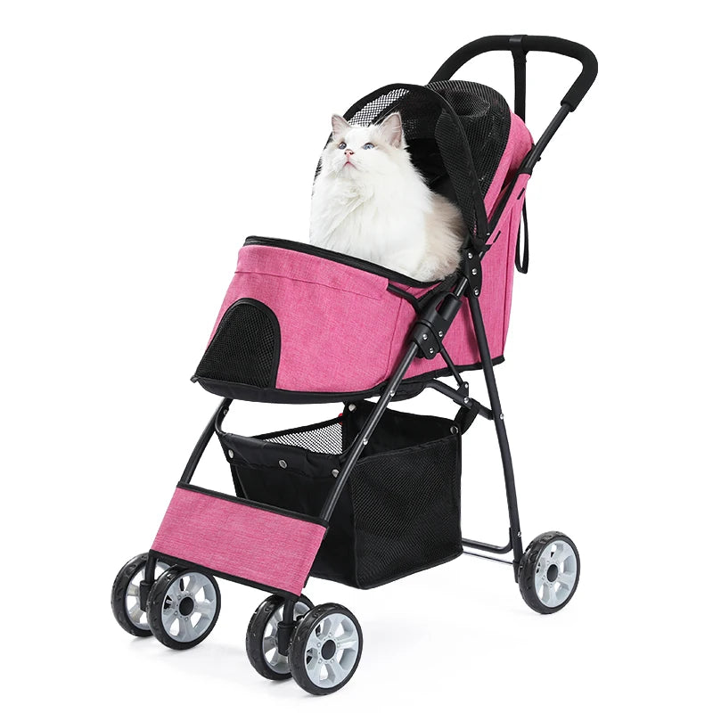 4-Wheel Pet Jogger - All-Terrain Stroller with Storage Basket