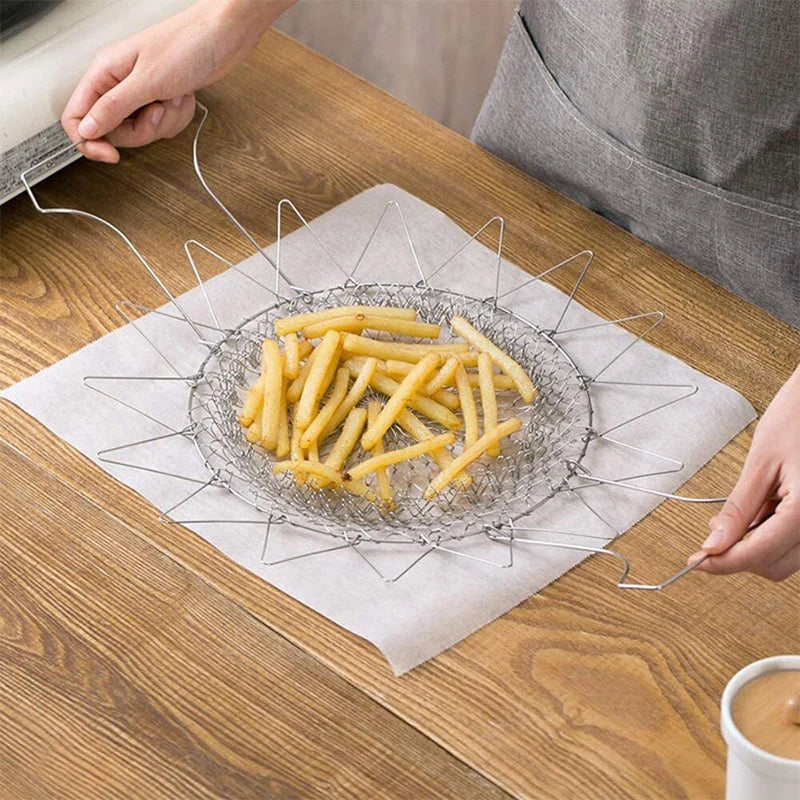 1PC Stainless Steel Deep Fry Basket Telescopic Foldable Frying Basket Kitchen Wire Mesh French Chip Frying Serving