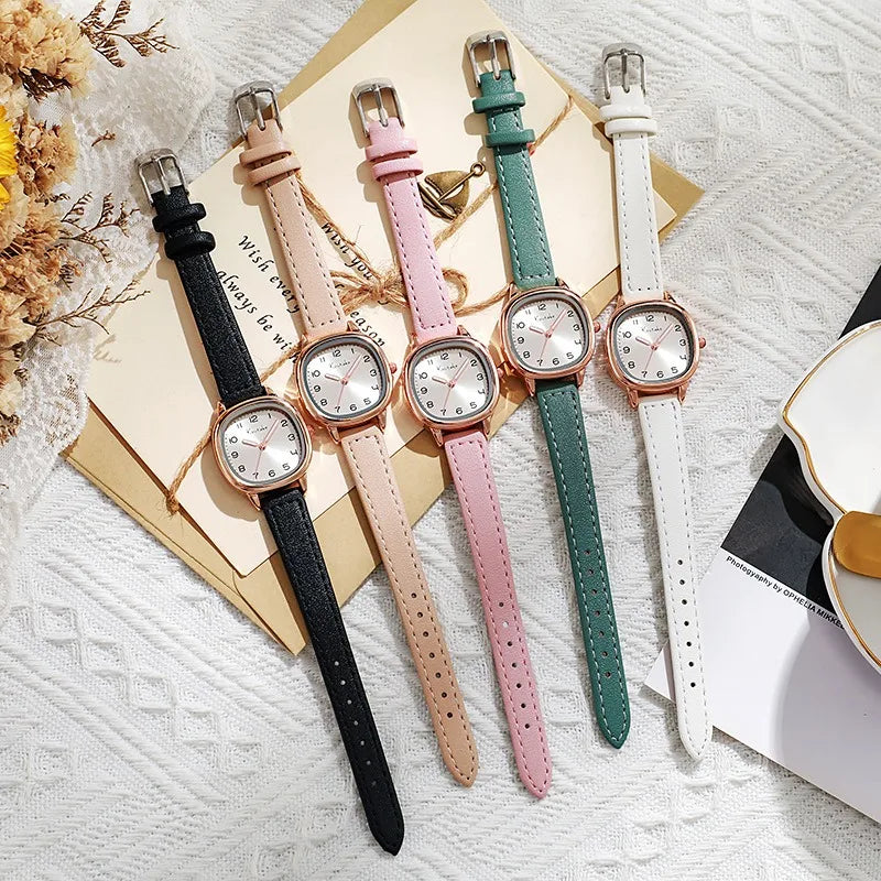 Simple Retro Exam Watch Female Student Art School Style Fashion Leather Band Wristwatch for Women Reloj Mujer Dropshipping