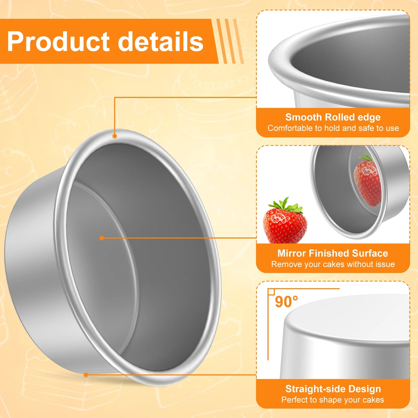 4/8Pcs Cake Bake Pan Non-Stick 4inch Round Cake Tin Stainless Steel Mold Pan Reusable Cake Bakeware Dishwasher Safe Baking Mold