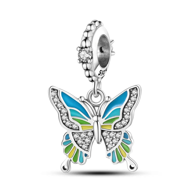 925 Silver Plating Colorful Butterfly Insect Animal Charms Beads Sparkling Zircon Fit Qikaola 925 Original Bracelets DIY Jewelry