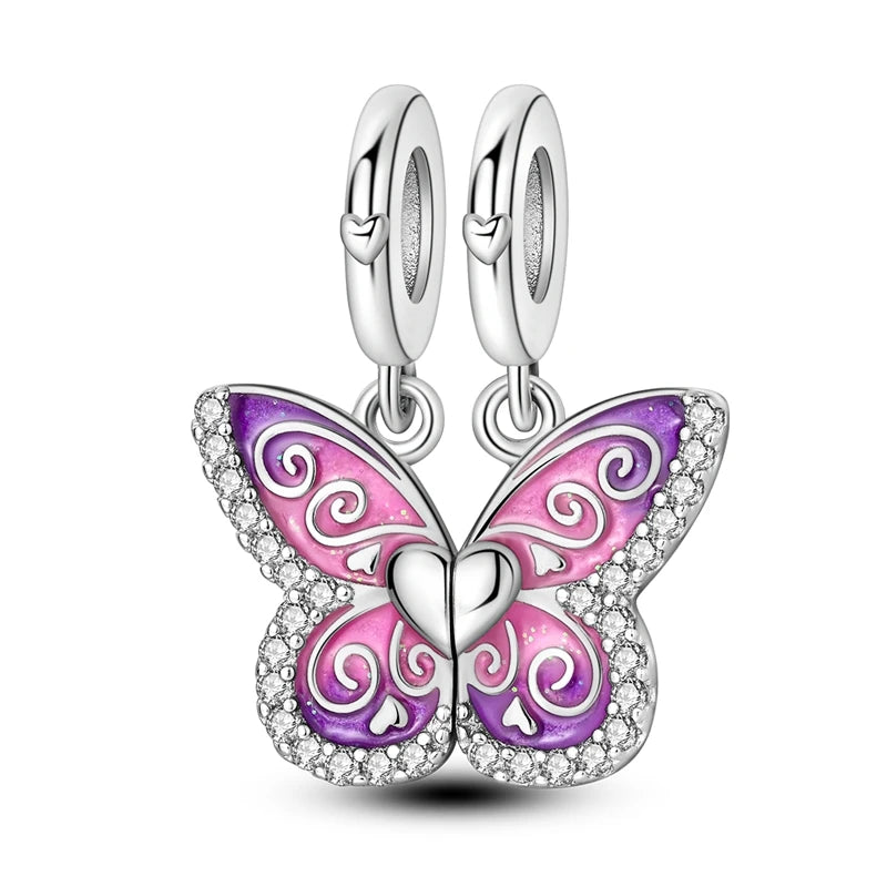 925 Silver Plating Colorful Butterfly Insect Animal Charms Beads Sparkling Zircon Fit Qikaola 925 Original Bracelets DIY Jewelry