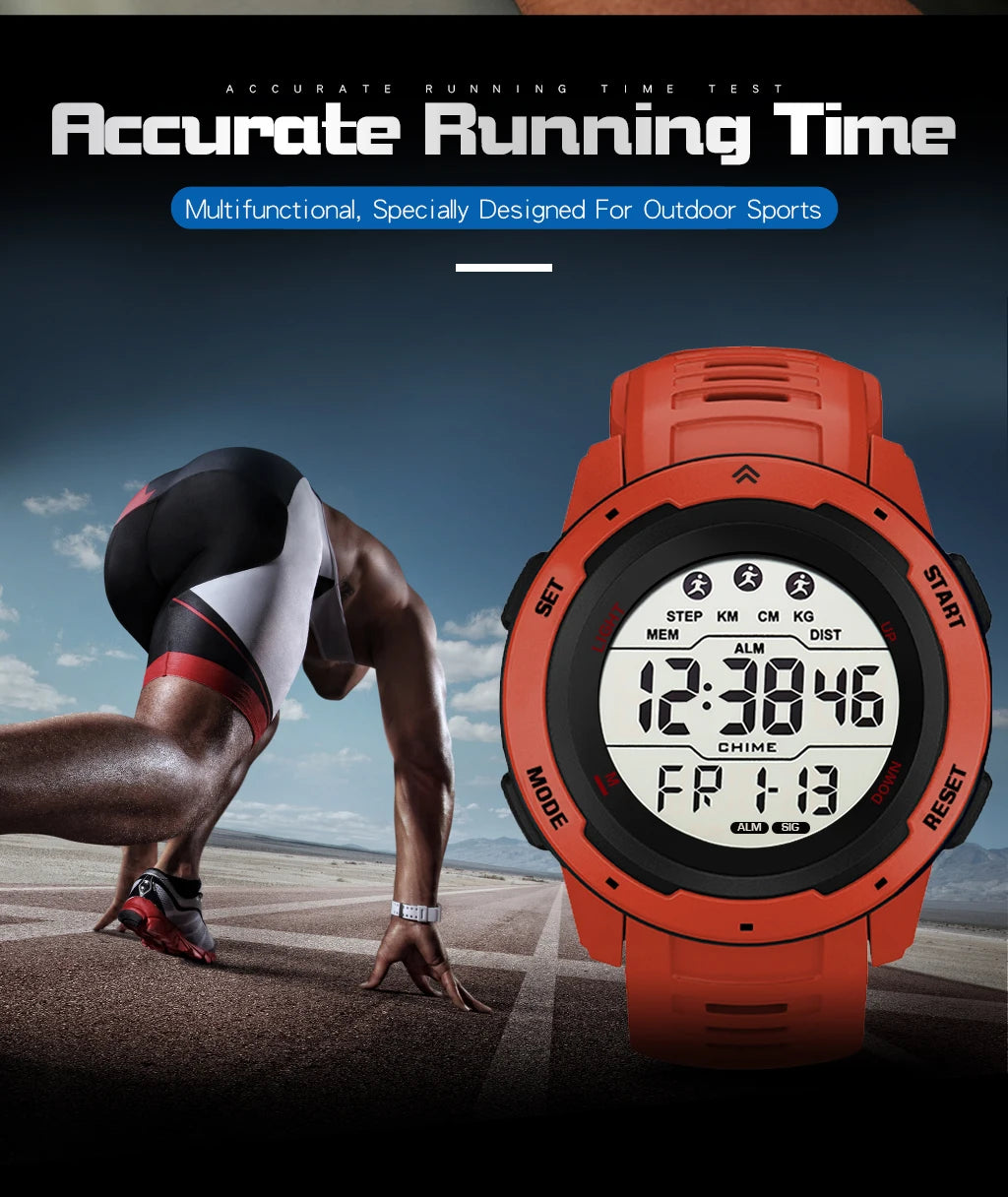 Digital Watches Men Men Numbers Sport Watch 5ATM Waterproof Back Light Round Screen Digital Multifunction Alarm Swimming