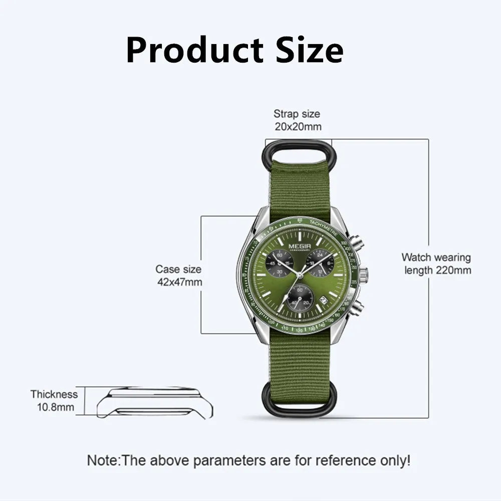 MEGIR Fashion Men Quartz Wristwatches Military Sport Watches Canvas Strap Waterproof Chronograph Clock Gift for Men Montre Homme